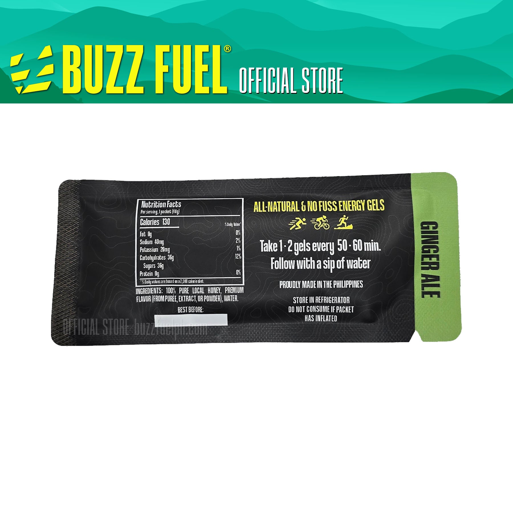 Buzz Fuel Energy Gel - Ginger Ale (3/5/10 Gels